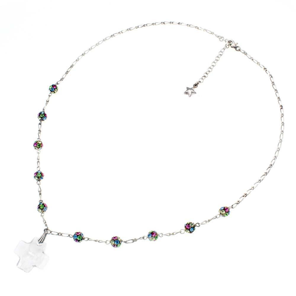 Rosary Necklace with Multicolored Swarovski Beads