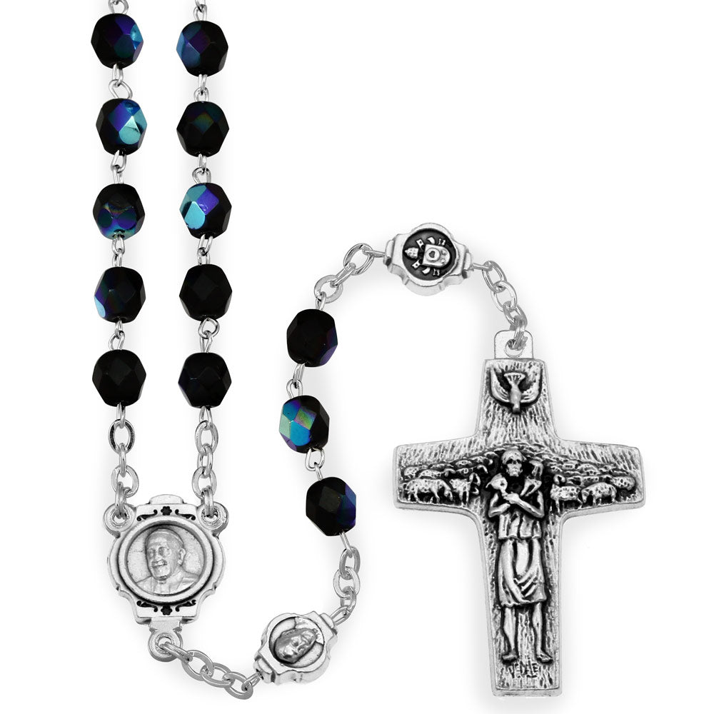 Pope Francis Rosary with black crystal beads