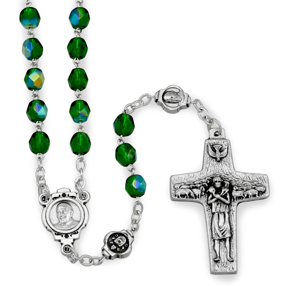 Rosary Pope Francis Green Crystal