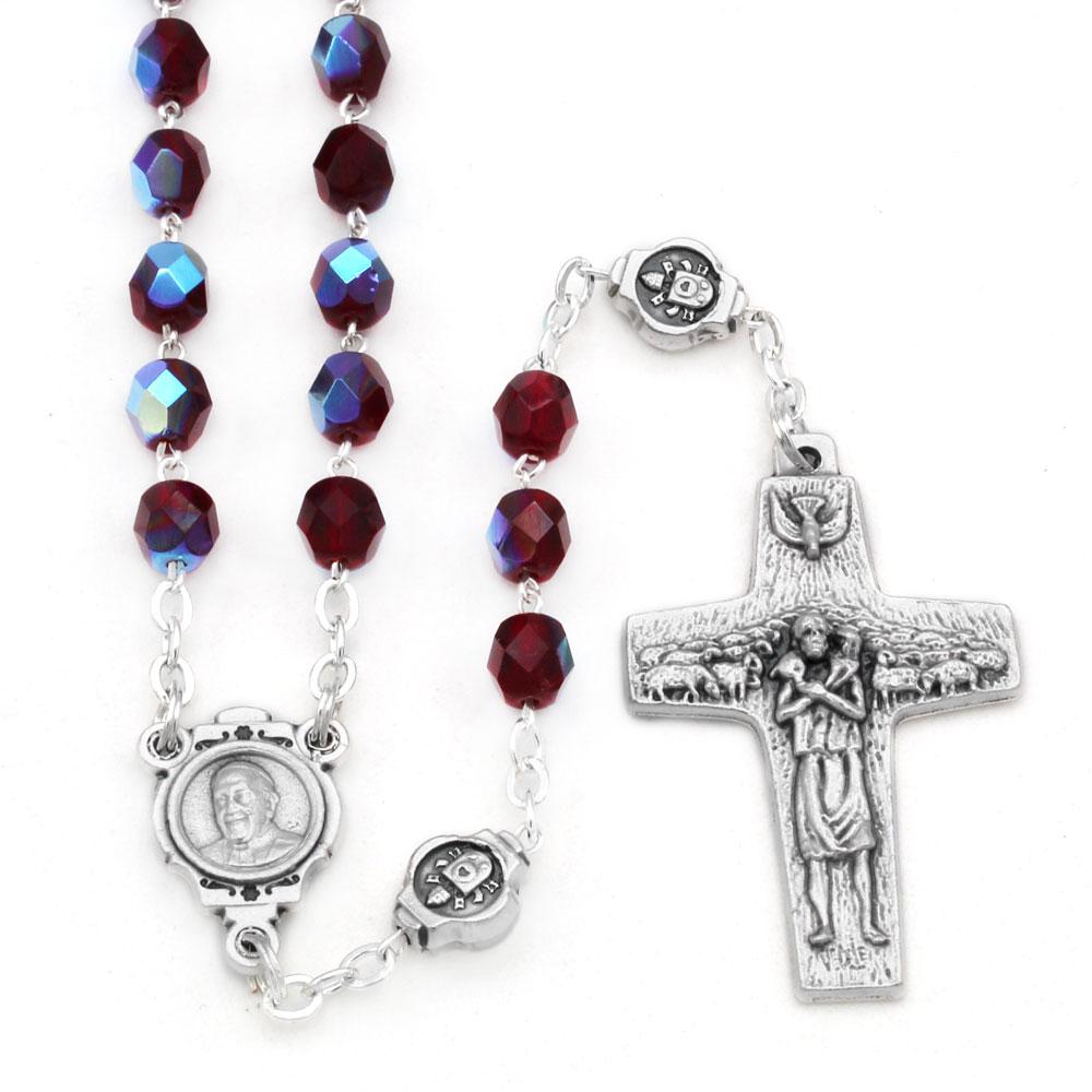 Pope Francis Rosary with Red Crystal Beads