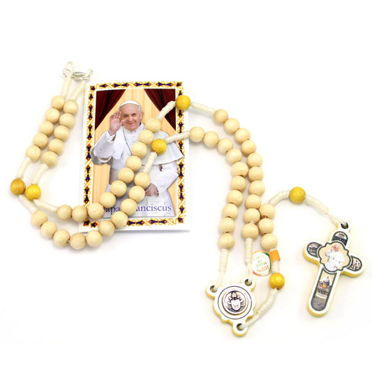 Pope Francis Cross Wooden Beads Rosary