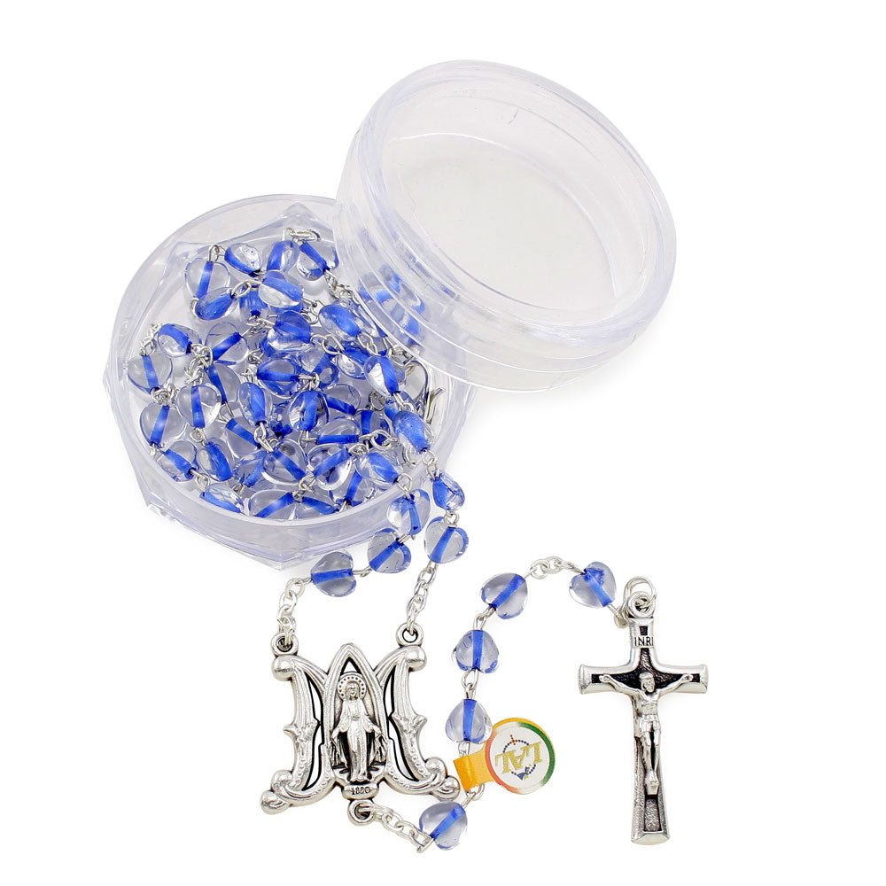 Rosary with Blue Crystal Heart Beads
