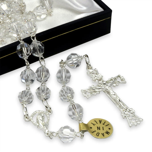 Swarovski Rosary Sterling Silver Large Clear Crystal Beads