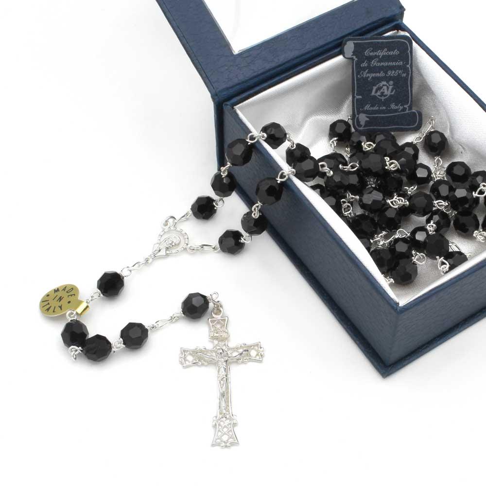Swarovski Rosary Sterling Silver Large Black Crystal