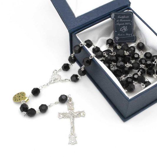 Swarovski Rosary Sterling Silver Large Black Crystal