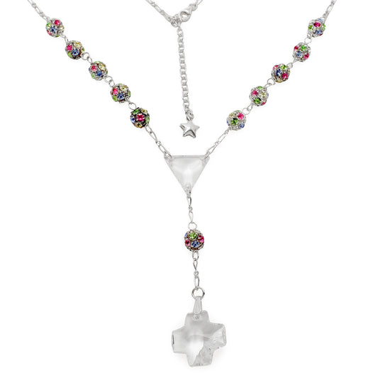 Catholic Rosary Necklace with Multicolored Swarovski Crystal Beads