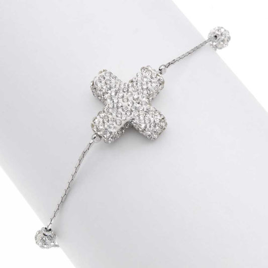 Crystal Encrusted Cross Silver Bracelet