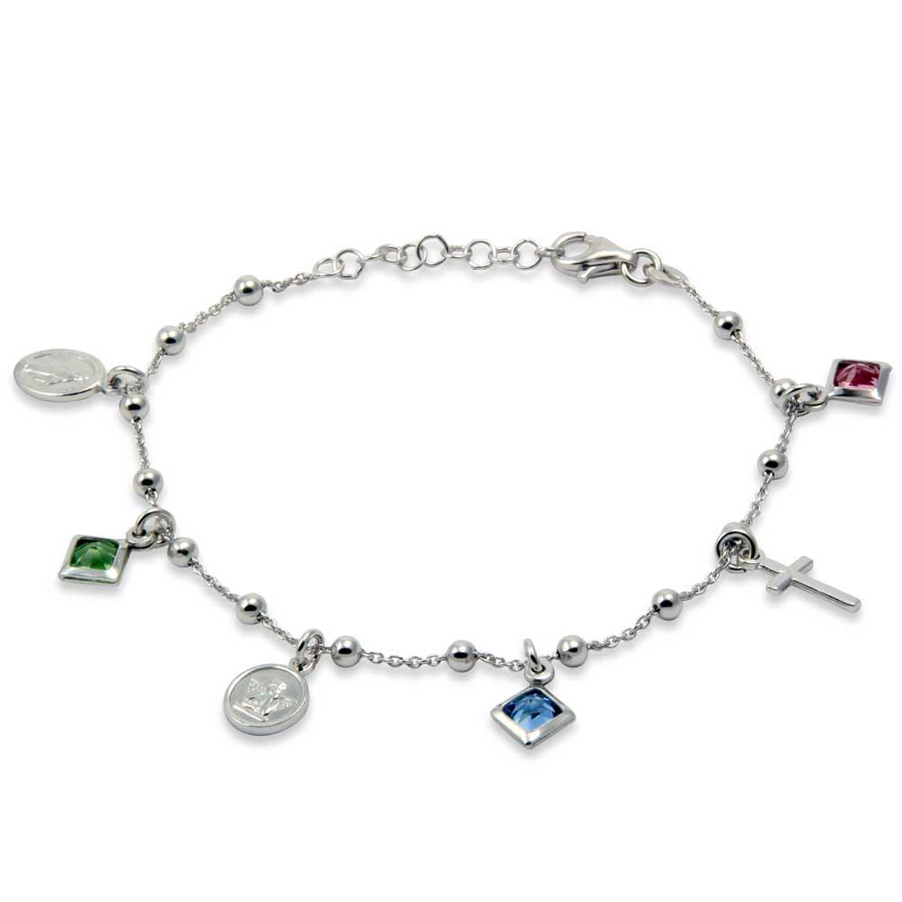 Sterling Silver Rosary Bracelet with Swarovski Charms