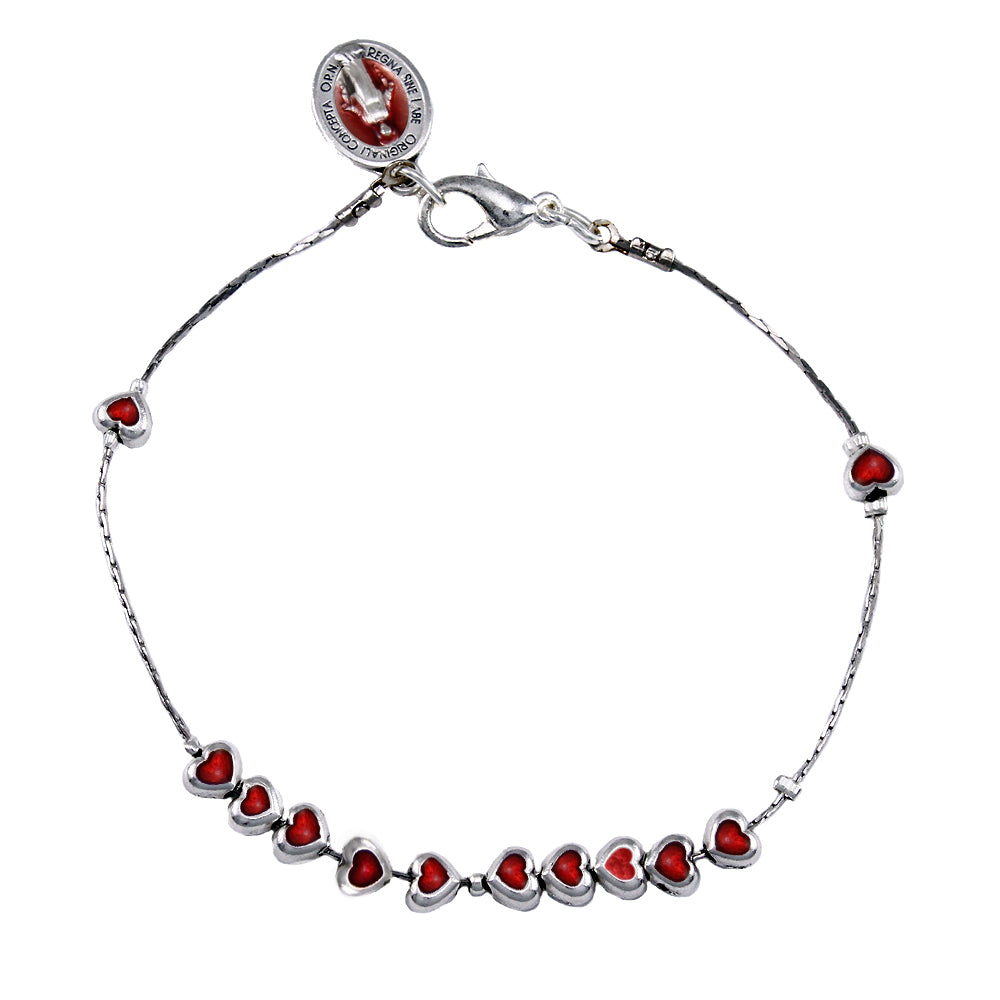 Catholic Metal Red Heart Beads Rosary Bracelet