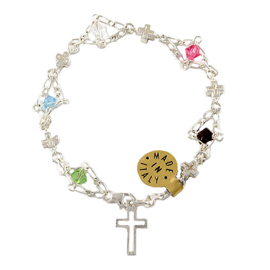 Sterling Silver and Swarovski Catholic Rosary Bracelet