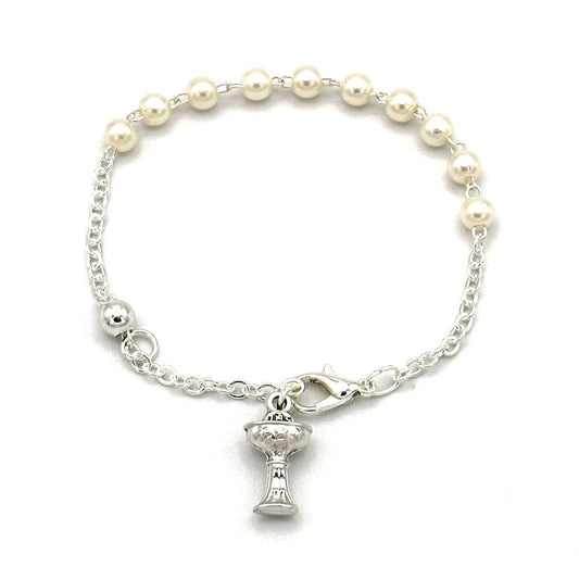 First Communion Pearl Glass Beads Rosary Bracelet