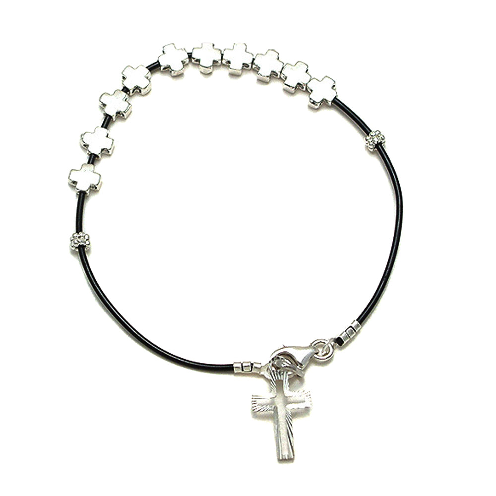 Sterling Silver Cross Beads Catholic Rosary Bracelet