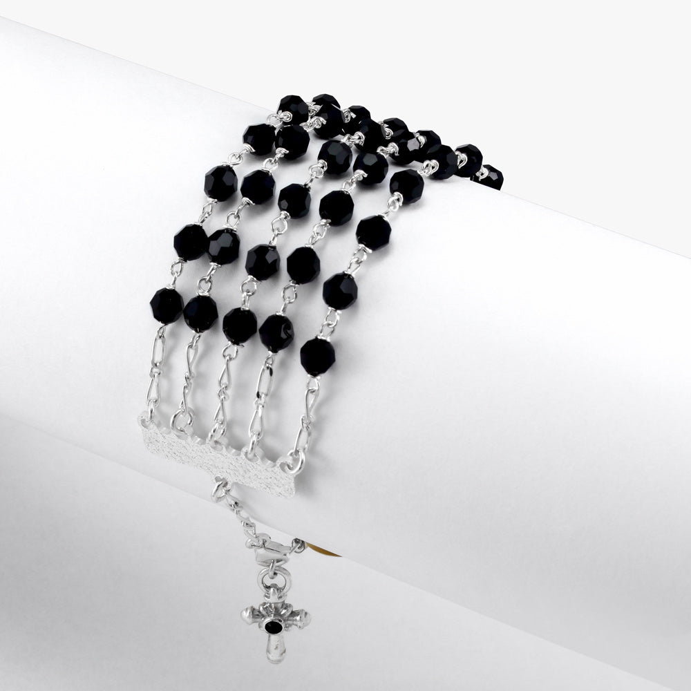 Rosary Bracelet Swarovski Black Crystal Beads Five Decade