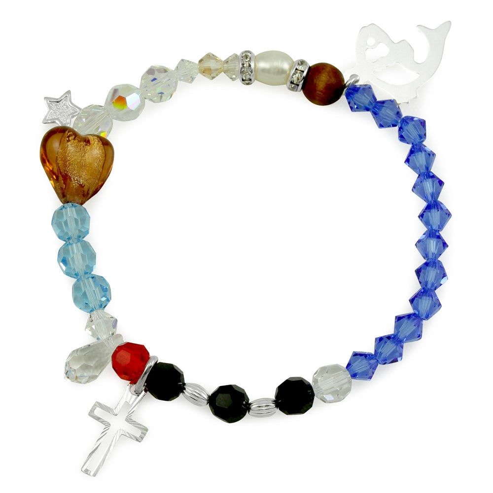 Life of Jesus Rosary Bracelet with Sterling Silver and Swarovski Beads