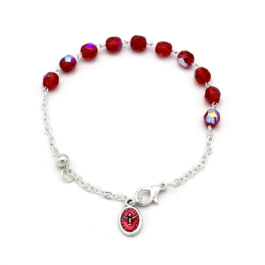 Rosary Bracelet Red Crystal Beads Holy Spirit