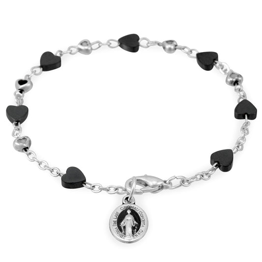 Catholic rosary bracelet heart hematite beads