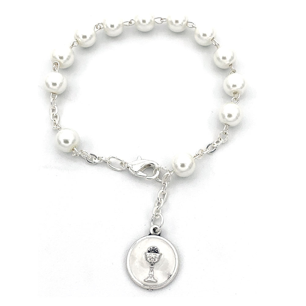 Rosary Bracelet First Communion Glass Pearl Beads