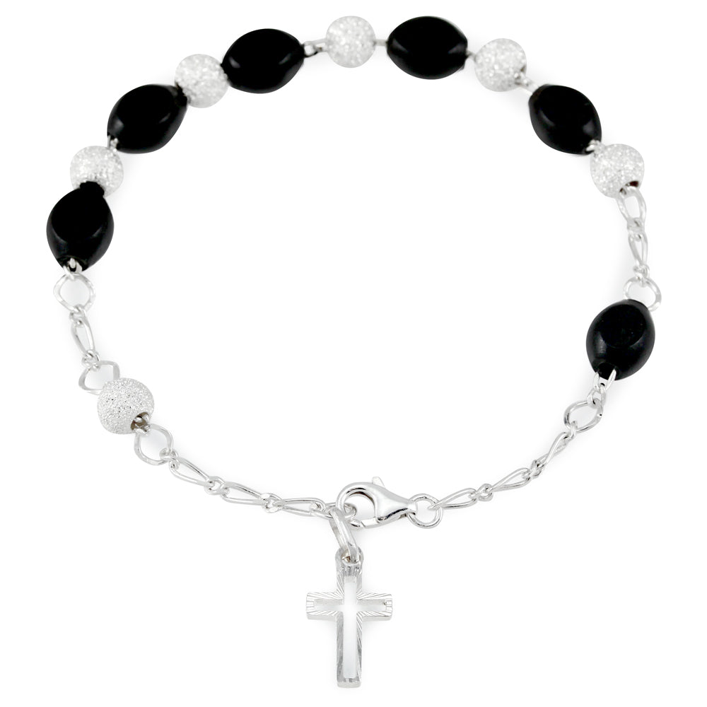 Ebony Wood with Sterling Silver Beads Rosary Catholic Bracelet