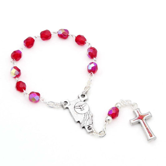 Rosary One Decade Red Crystal Beads Holy Spirit