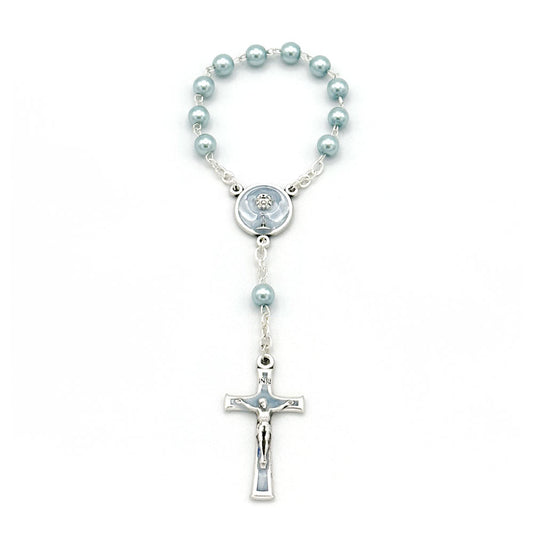 First Communion Blue Pearl Glass Beads One Decade Rosary