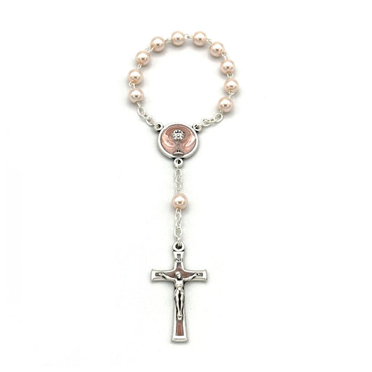 First Communion Pink Pearl Glass Beads One Decade Rosary