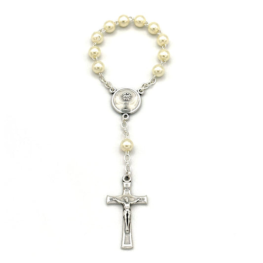 First Communion White Pearl Glass Beads One Decade Rosary