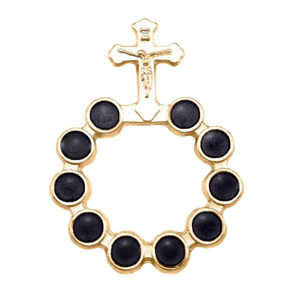 Catholic Gold Finish Decade Rosary w/ Black Beads