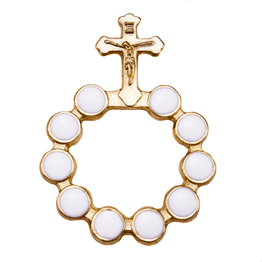 Catholic Gold Finish Decade Rosary w/ White Beads