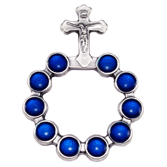 Catholic Silver Finish Decade Ring w/ Blue Beads