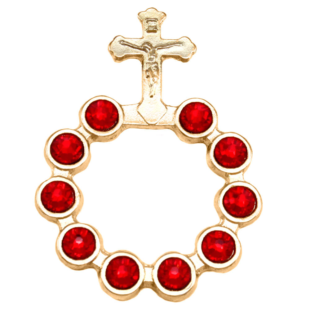 Catholic Gold Finish Decade Rosary w/ Red Swarovski Crystals