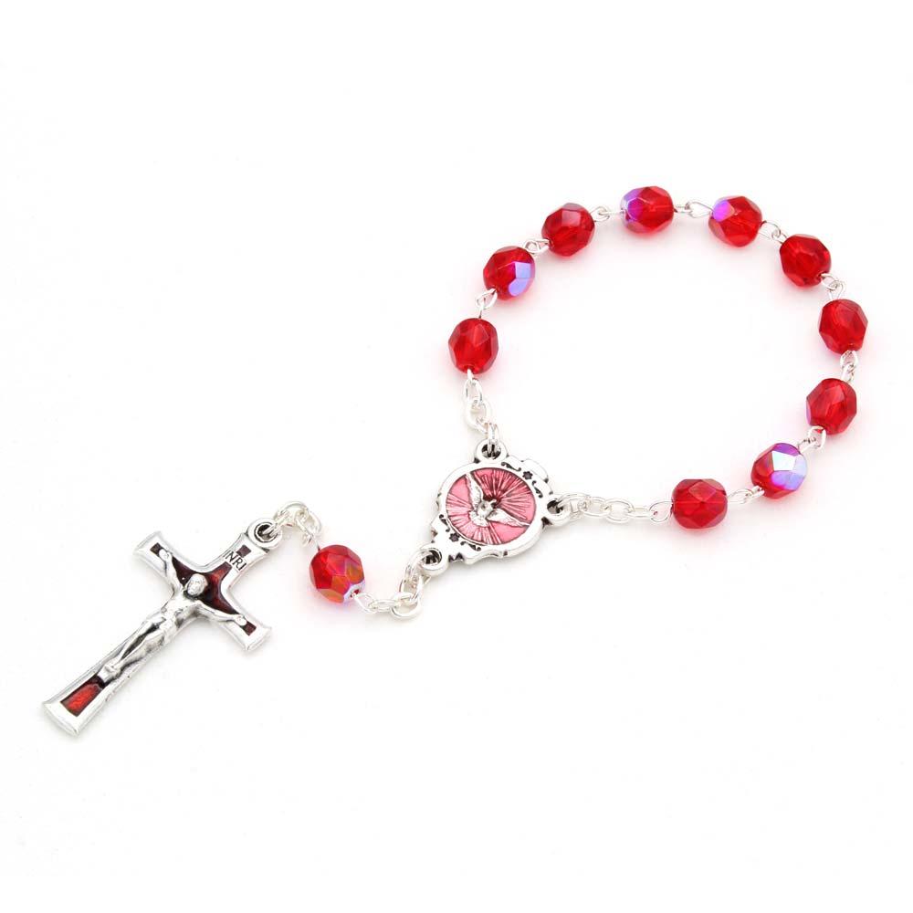 Rosary One Decade Red Glass Beads Holy Spirit