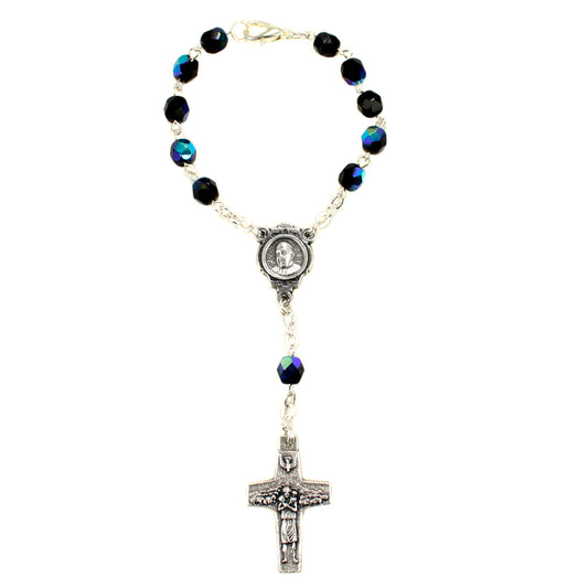 Decade Rosary Black Crystal Beads Pope Francis Cross
