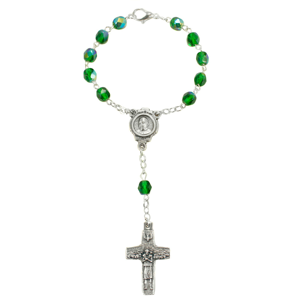 Decade Rosary Green Crystal Beads Pope Francis Cross