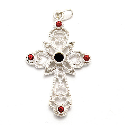 Sterling Silver Cross with red stones