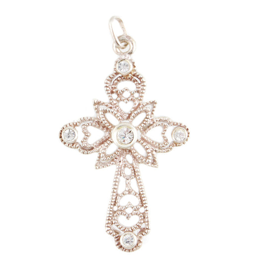 Sterling Silver Cross Pendant w/ Clear Crystals