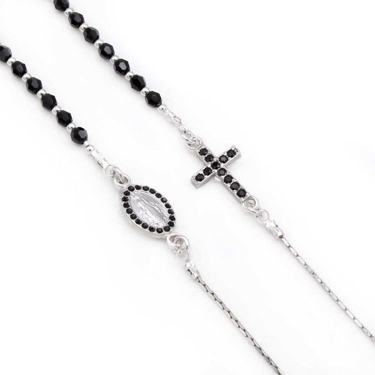 Miraculous Meda Sterling Silverl Rosary Necklace Black Swarovski Crystals