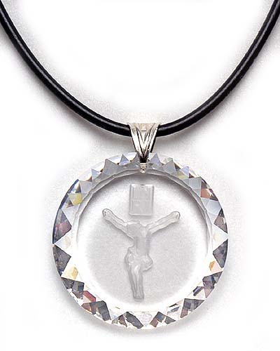 Crucifix Medallion Swarovski Crystal Catholic Pendant