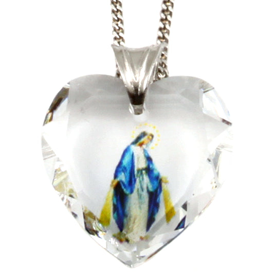 Lady of Grace Swarovski Crystal Heart Catholic Pendant