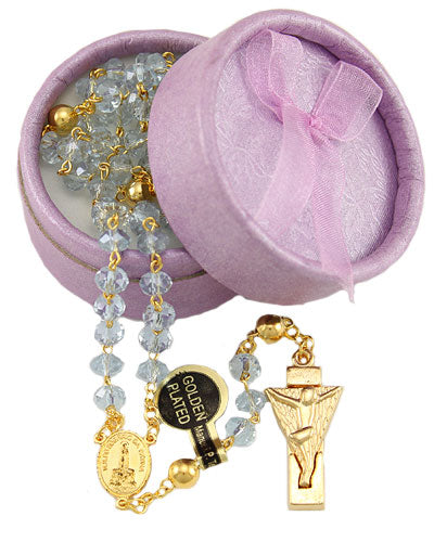 Lady of Fatima Rosary w/ Purple Crystal Beads