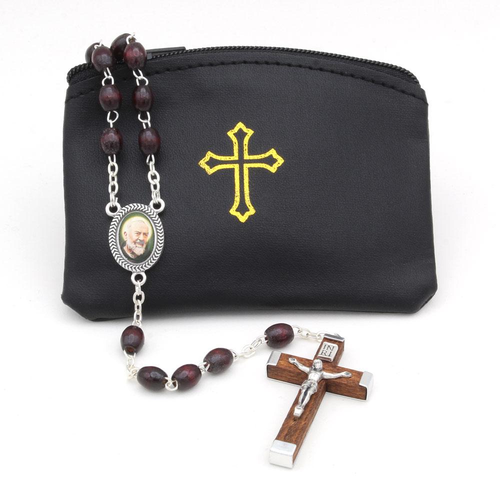 Padre Pio Wooden Rosary Beads Pouch