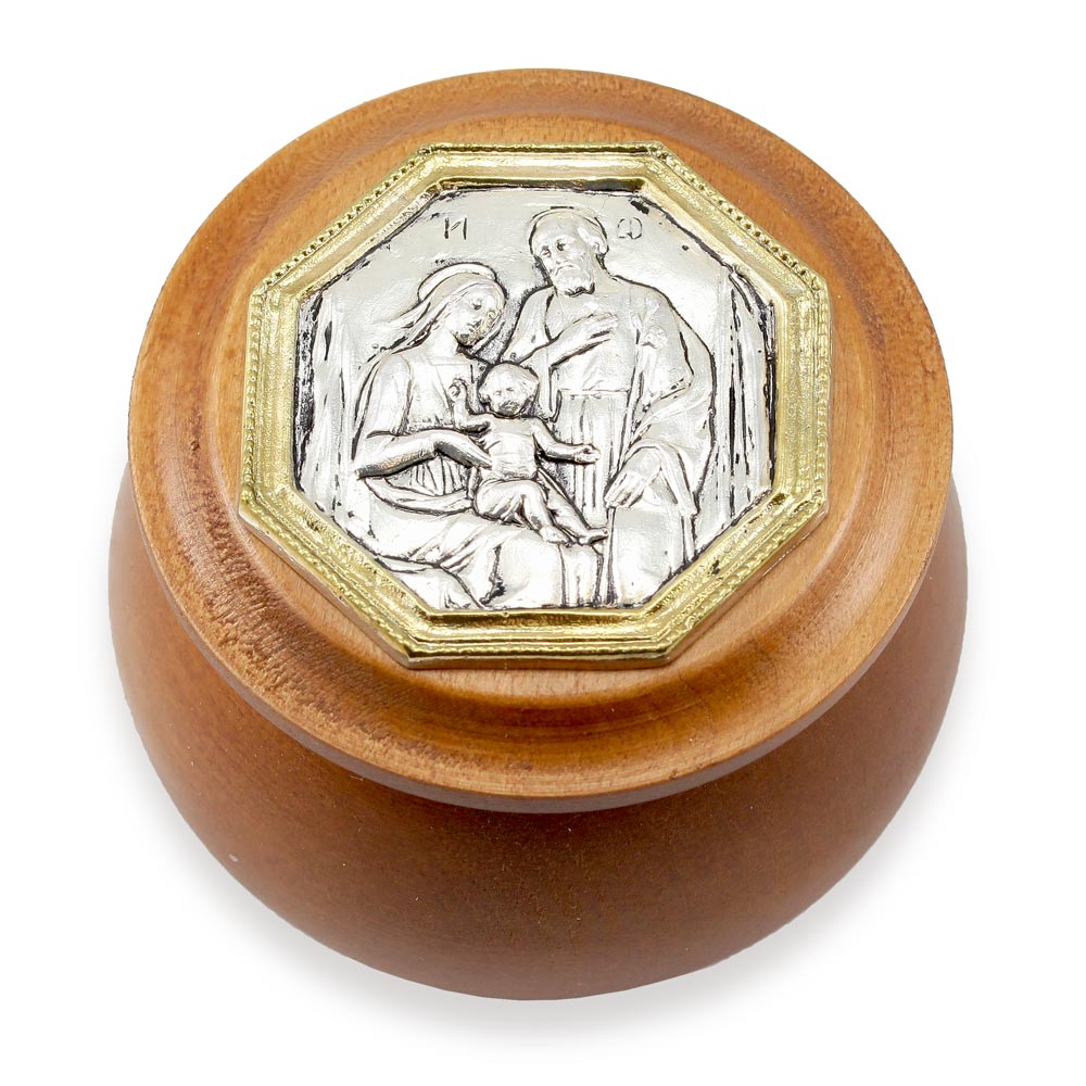 Holy Family Silver and Gold Plated Image Rosary Box