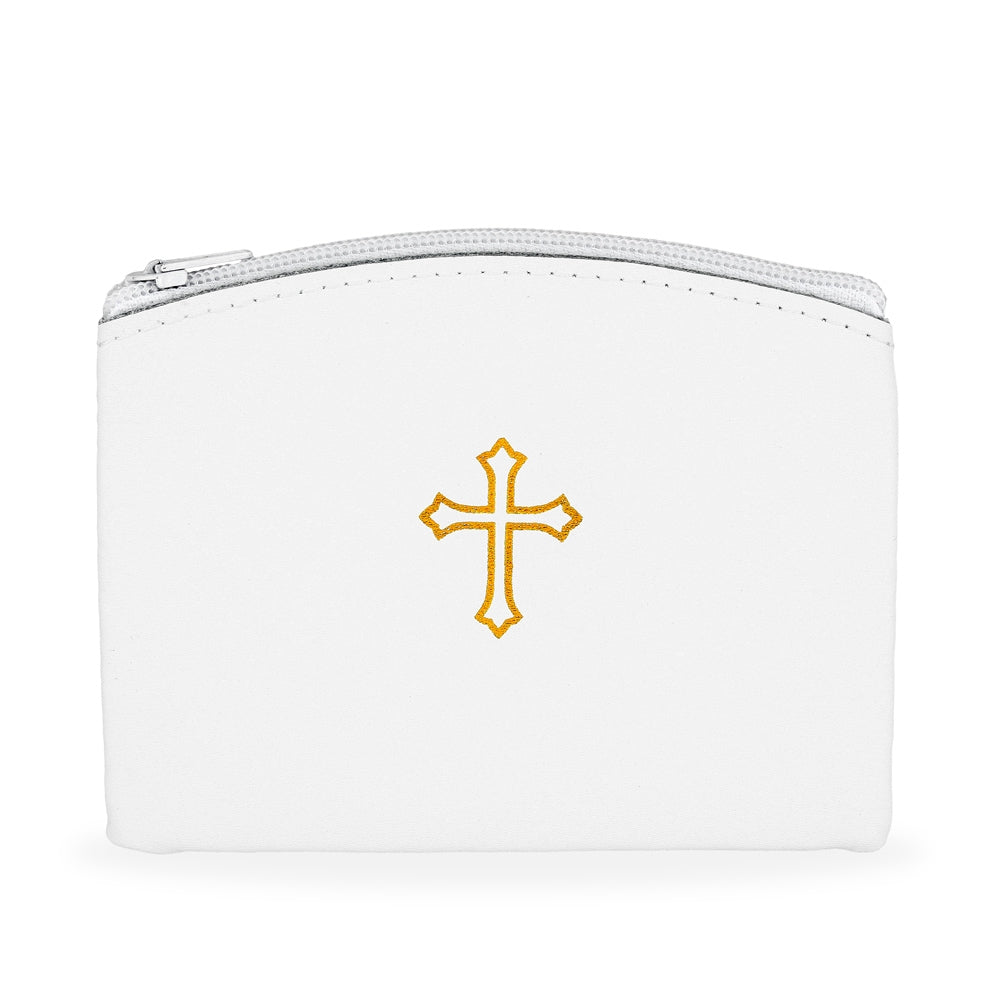 White Leather Rosary Pouch