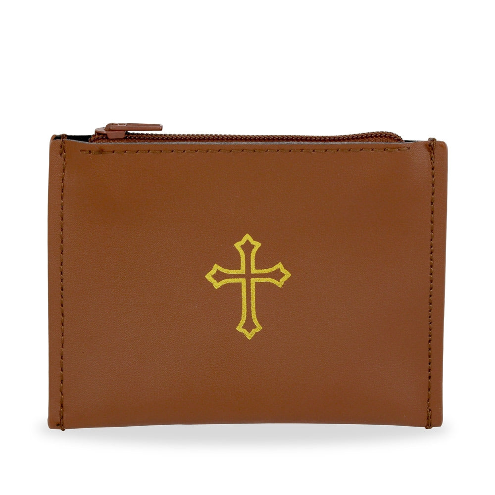 Leather Rosary Pouch with Gold Cross