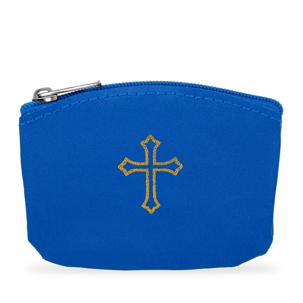 Blue Rosary Pouch with Gold Cross Design
