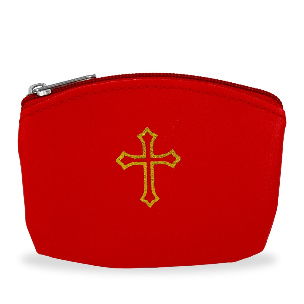 Red Rosary Pouch with Zipper and Gold Cross Imprint – Rosary Mart