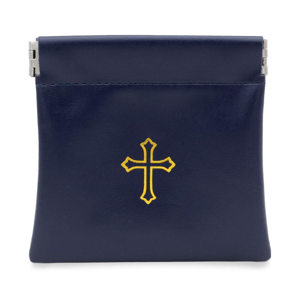 Squeeze Top Rosary Pouch Navy Blue Dark Blue Faux Leather