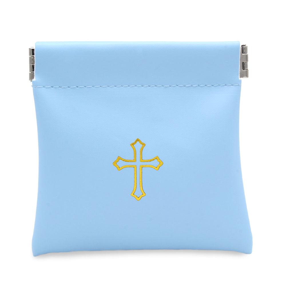 Squeeze Top Rosary Pouch Light Blue Faux Leather