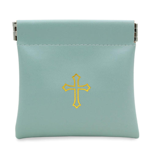Squeeze Top Rosary Pouch Seafoam Green Faux Leather