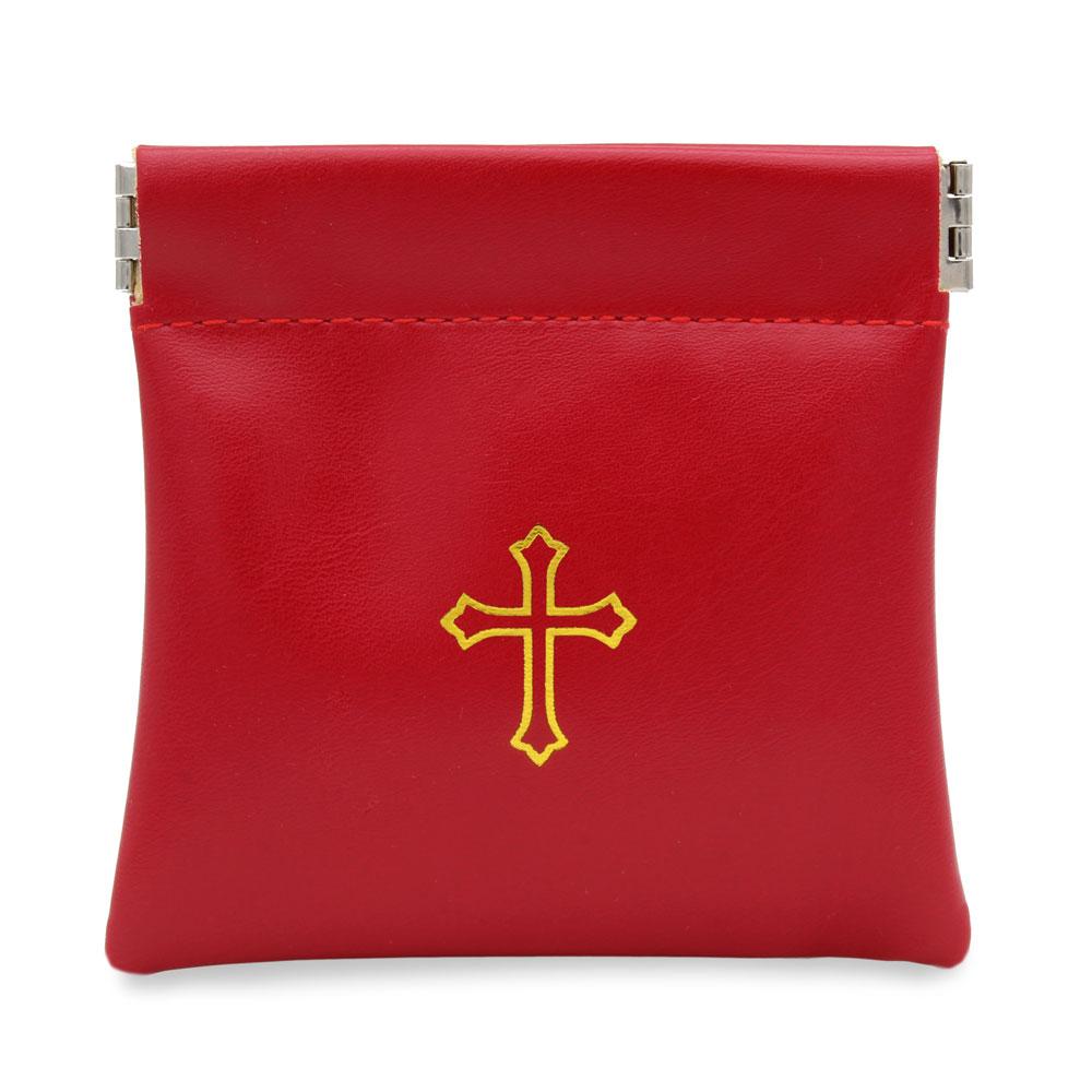Squeeze Top Rosary Pouch Red Faux Leather
