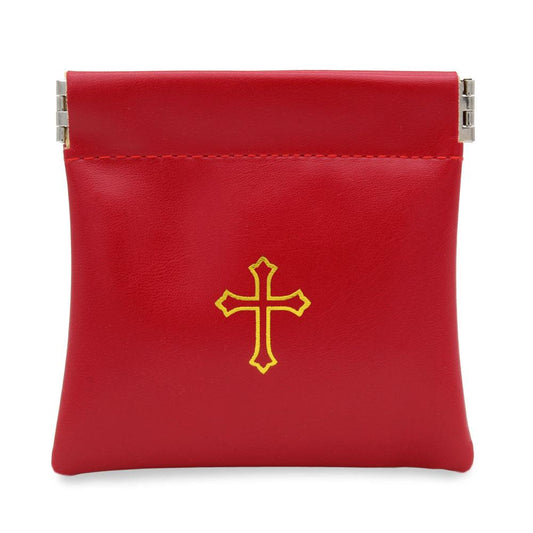 Squeeze Top Rosary Pouch Red Faux Leather